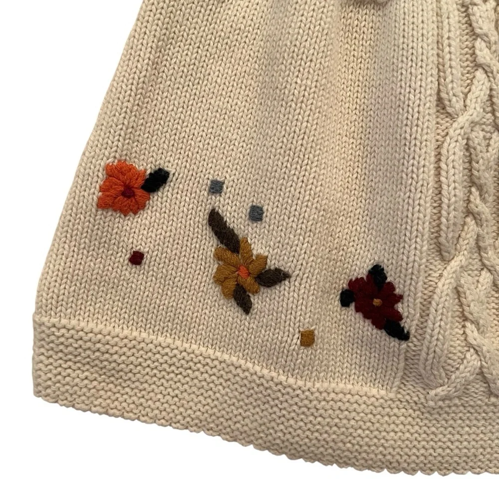 Hanna‎ Andersson Cotton Wool Ivory Knit Floral Embroidered Sweater Dress SZ 3-6M